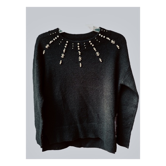 LOFT Sweaters - Women’s LOFT Pearl Embellished black sweater sz XXS Petite classic academia Goth